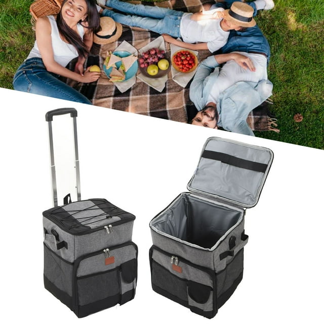Sac Isotherme Pliable, 35L Type Levier à Double Fermetures Éclair Sans Fuite Sac Isotherme Roulant avec Roues pour Camping en Plein Air