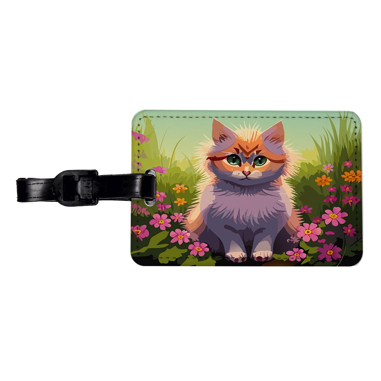 Munchkin Cat in Flower Garden Faux Leather Travel Luggage Tag