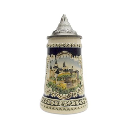 Oktoberfest Haus Multicolor Ceramic Scenic Bavarian Castle Engraved Beer Stein with Metal Lid 0.6 Ltr