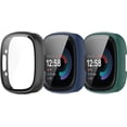 thumbnail image 3 of Funda compatible con Fitbit Versa 4/Sense 2 Protector de pantalla de vidrio templado All-Around Hard PC Smartwatch Accesorio Fundas protectoras para 2, negro+azul oscuro+verde, 3 of 4