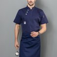 thumbnail image 3 of ZheElen for Chef Jacket Cotton Kitchen Apron Three Buttons Tops Catering ple Style Kitchen Supplies for Grill Restaurant Blue M, 3 of 6