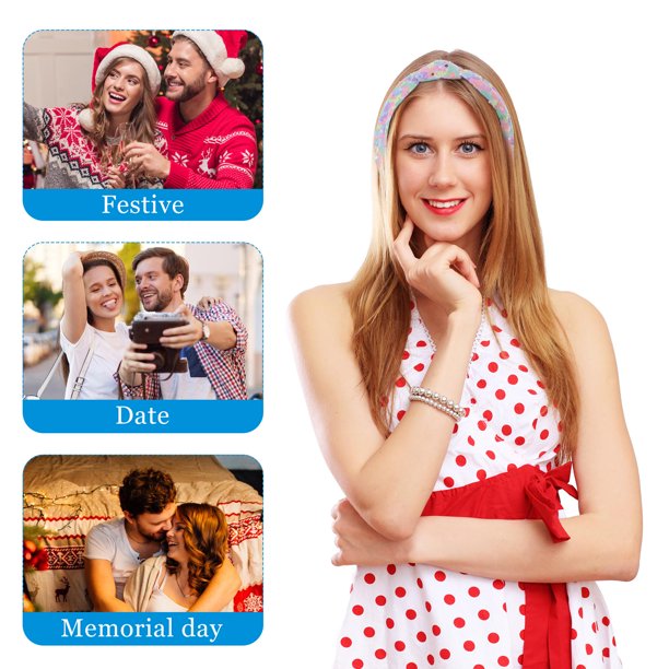 WEUVEB 3Ud Diademas Con Lentejuelas Y Nudo Para Mujer Y Material Confortable