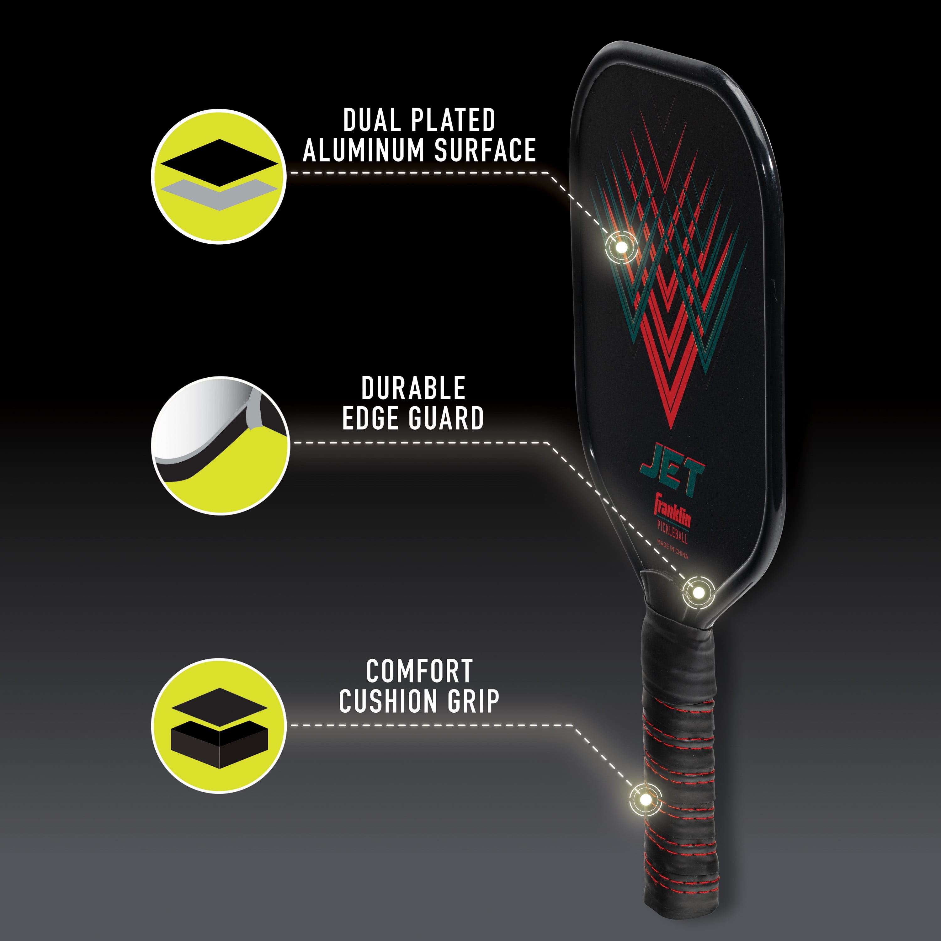 Franklin Sports Jet Pickleball Paddle - Aluminum 8mm Core Racket - Red