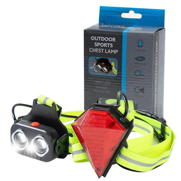 Chest Running Light LED Rechargeable Chest Light Back Warning Light Adjustable Safety Vest for Night Running Camping Hiking Jogging