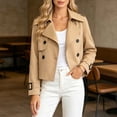 thumbnail image 4 of IUYRTFE Women's Short Double-Breasted Trench Jacket – Button-Front Lapel Collar Long Sleeve Casual Coat for Spring and Fall Daily Wear, 4 of 9