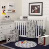 Disney Mickey Mouse 6-Piece Nursery Crib Bedding Set, Comforter, Two 100% Cotton Fitted Crib Sheets, Dust Ruffle, Baby Blanket, Changing Pad Cover, Grey, Navy