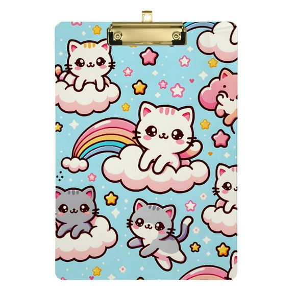 Cute Cats in Rainbow Acrylic Clipboards 12 x 9 Inch A4 Size with Low Profile Clip Hanging Clipboard for Classroom School Office