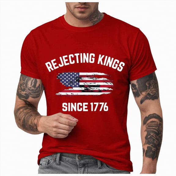 Linfrsh Mens Fourth Of July Shirt 4th Of July Tshirts Short Sleeve Patriotic July 4th Usa Flag Star Striped Printed T Shirts For Men 4th Of July Soft Summer Tee(Red,M)