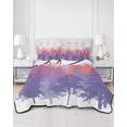 thumbnail image 2 of Quilts Twin-XL Size Bedding Set, Orange Purple Forest Silhouette Lightweight Quilted Comforter, Watercolor Forest Trees Retro Soft Bedspread Coverlet with Pillow Covers for All Season, 68" x 98", 2 of 7