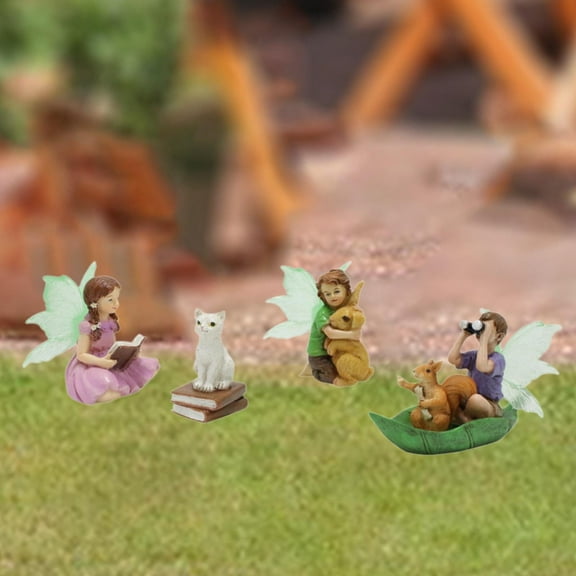 colaxi 4 Pieces Micro Landscape Ornament Garden Fairies Yard Courtyard Sculpture Boy Girl Figurines Outdoor Decorative Angel Statues
