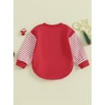 thumbnail image 4 of Gureui Baby Girls Christmas Casual Romper Long Sleeve Letter Embroidery Stripe Patchwork Romper, 4 of 9