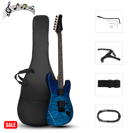 Tcbosik 39 inch Electric Guitar with Gig Bag and Strap, Beginner Kit with Plectrum, Capo, Cable, Tremolo Arm and Wrench Tool, Music Strings Instrument, Trans Blue