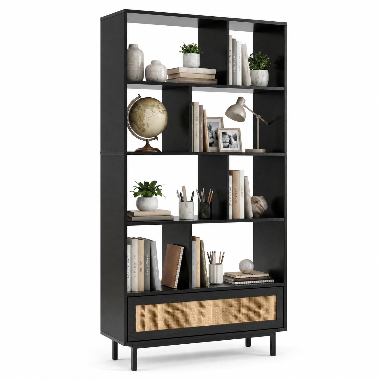 Furnibear 64 inch 6-Tier Tall Wooden Bookcase with 8 Open Cubes for Living Room Home Office Bedroom Display Storage Shelf, Black