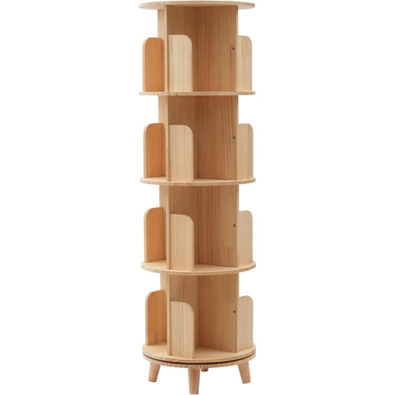 Miumaeov 4 Tier Wooden Rotating Bookshelf 360 Display Floor FreeStanding Bookcase Book Storage Rotating Rack
