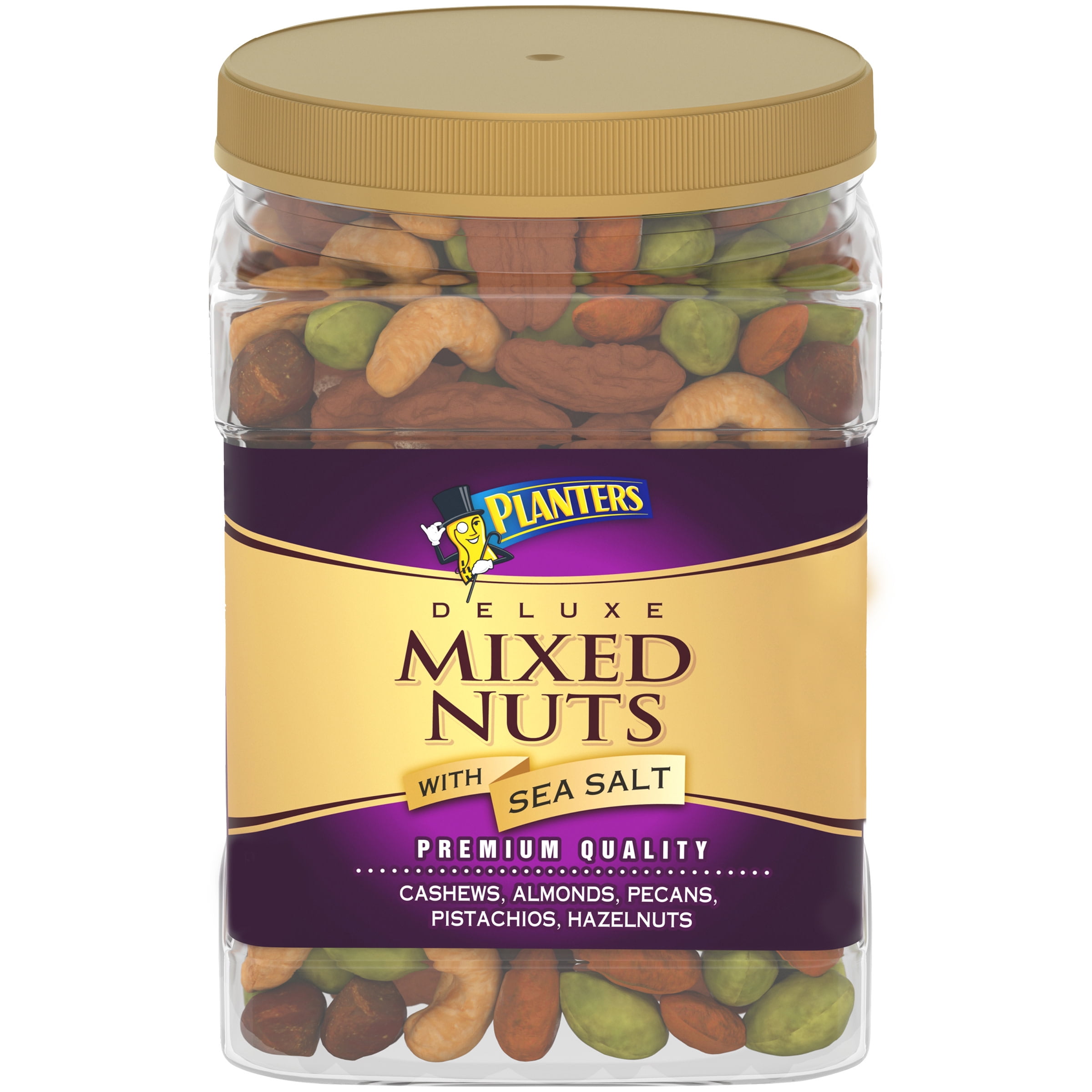 Planters Deluxe Mixed Nuts with Cashews, Almonds, Pecans, Pistachios, Hazelnuts & Sea Salt, 2.13 lb Container