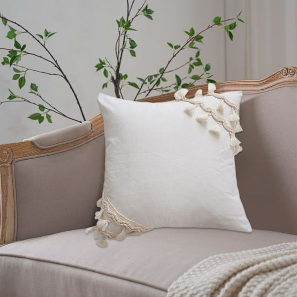 Funda de almohada Su Beige decorativa de cojín | Borlas modernas con flecos tejidos | 17,7x17,7 pulgadas 45x45 cm Poliéster ligero | Funda de almohada con cremallera simple