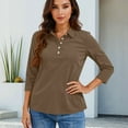 thumbnail image 5 of 3/4 Length Sleeve Womens Tops 2026 Spring Summer Collared Polo Shirts V Neck Casual Basic Polos Tees Shirt Brown 3XL, 5 of 6
