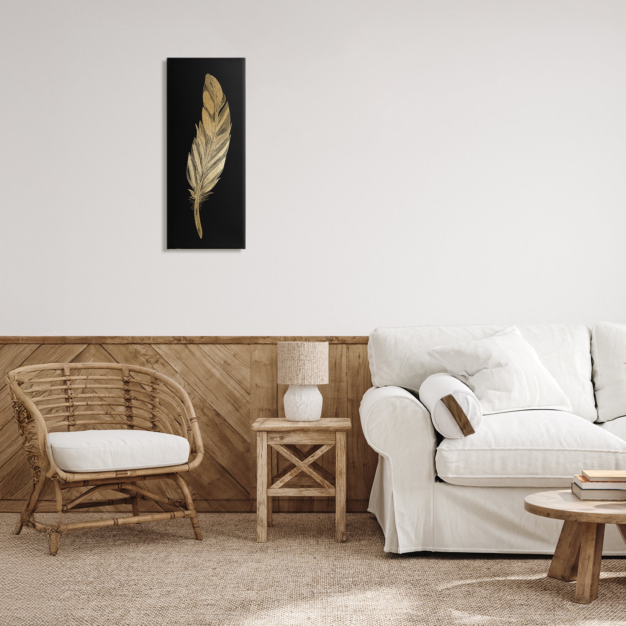 Glam Feather Black & Gold Canvas Wall Art, design by Kim Allen