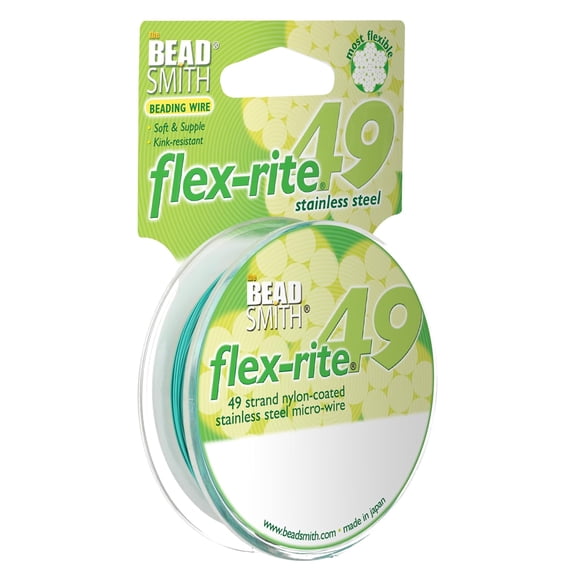 The Beadsmith Flex-Rite Beading Wire - 49-Strand, 0.014" (0.35 mm) Dia, Green, 30 ft