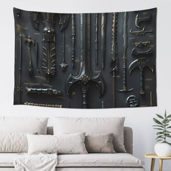 Easygdp Fantasy Medieval Weaponry Tapestry Wall Hanging, Wall Tapestries for Bedroom Aesthetic Living Room Office Decor 60x40in