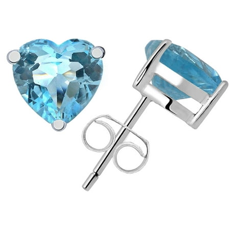 Blue Gem Heart - Orchid Jewelry Sterling Silver Topaz Blue Stud Earrings + Free Jewelry Pouch