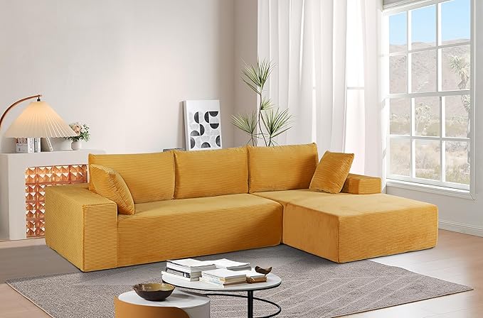 Corduroy upholstery 2 piece L shape high density foam sectional