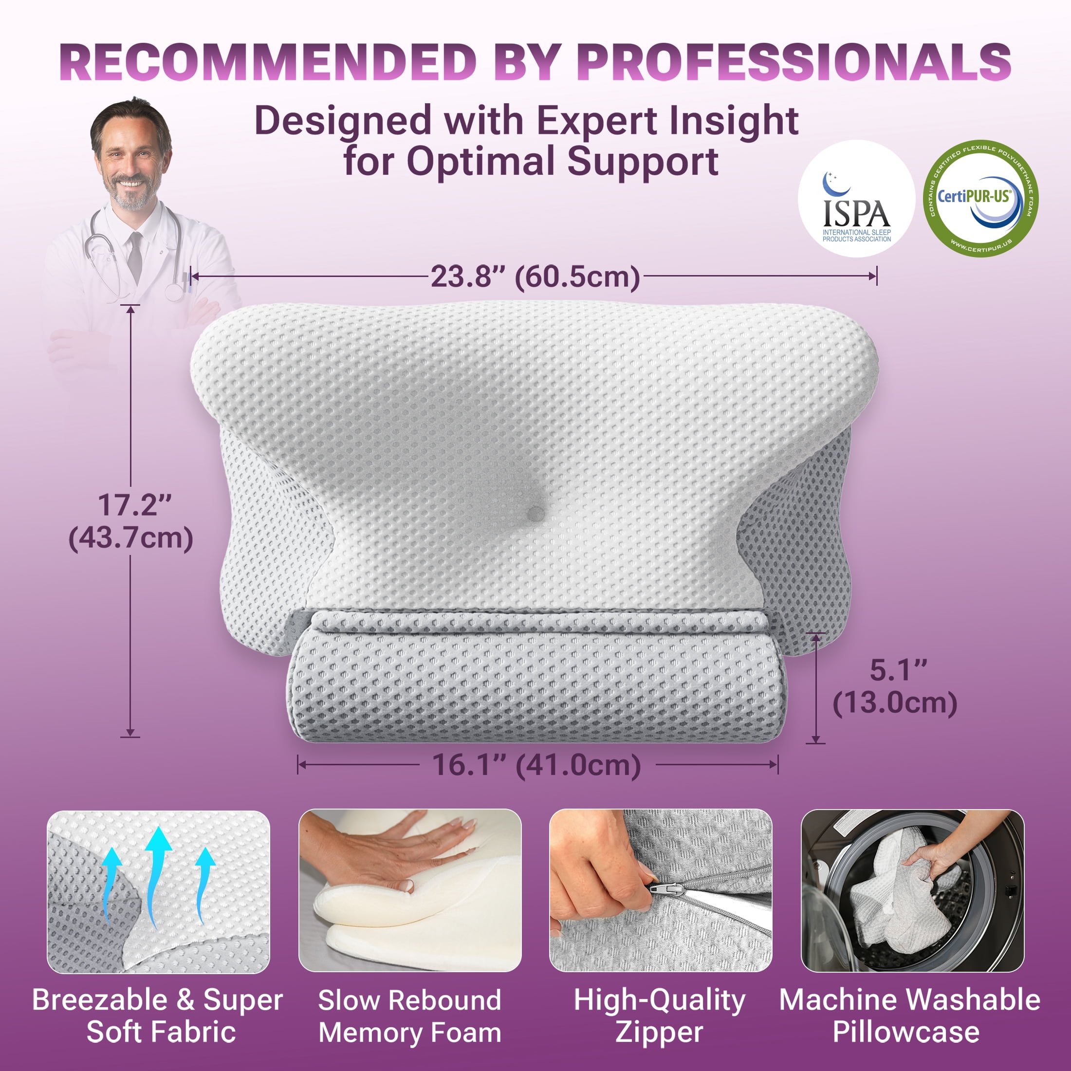 ThetaDream 3-in-1 Orthopedic Pillow, Cervical Neck Pillow for Sleeping, Adjustable Height Memory Foam Neck Pillow and Detachable Roll, Contour Pillow for Neck Pain Relief for All Sleeping Positions