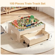 Redsmile Train Table with Electric Train,101 Pieces Wooden Train Set,3-in-1 Multicolor Kids Activity Table with Rolling Storage Drawer for Gaming, Drawing, Reading,Creative Toy Gift for Boys Girls
