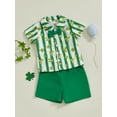 thumbnail image 3 of aturustex Little Boys 2pcs Irish Shorts Outfits 6M 12M 18M 2T 3T 4T Toddler Clover Striped/Plaid Bow Tie Shirts Short Sleeve T-shirts Lapel Button-up othes Summer Beachwear for Holiday Party, 3 of 7