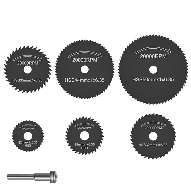 7pcs Mini Scie Circulaire Lames Outil Rotatif Disque de Coupe Kit avec  (3.175mm) 1/8 Mandrin Métal Disques de Forage pour Bois en Plastique Métal  Coupe (Noir) 