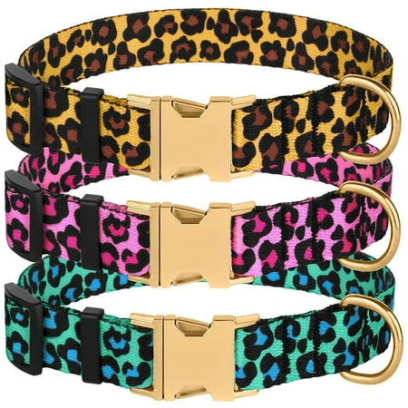 Metal Buckle Adjustable Dog Collar - Nylon Dog Collar with Metal Buckle Leopard Pattern Adjustable Pet Collars for Medium Dogs, Mint Green