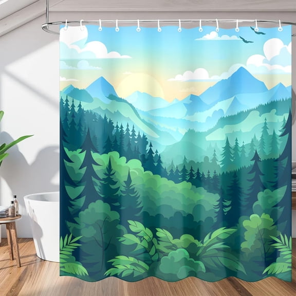 Landscape Forest Shower Curtain Sets, Washable Polyester Fabric, Nature Bath Curtain for Bathroom Decor with Hooks 36"W x 72"H