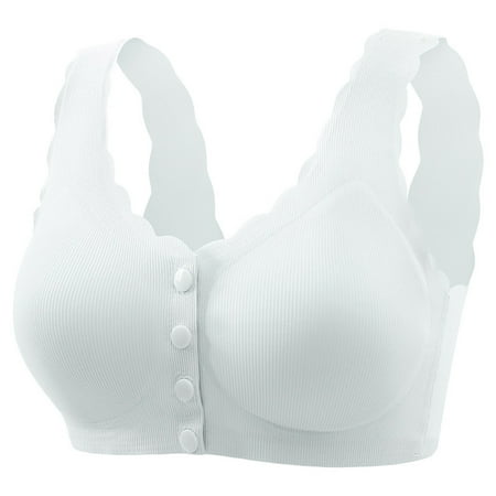Clearance! Horkkom Front Closure Bras for Women No Underwire Plus Size Button Snap Padded Wavy U Neck Solid Color Sports Bras Sleep Comfortable Wireless Bras  Gifts for Women