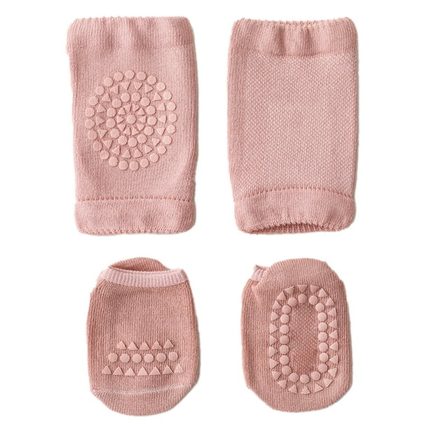 Juego de rodilleras y calcetines para bebé, antideslizantes, para gatear y caminar, seguros y respetuosos con la piel, para niños pequeños, color rosa, talla M de 1 a 3 años