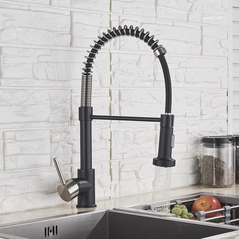 Senlesen Black Brushed Nickel Kitchen Sink Faucet Pull Down Sprayer Deck Mounted