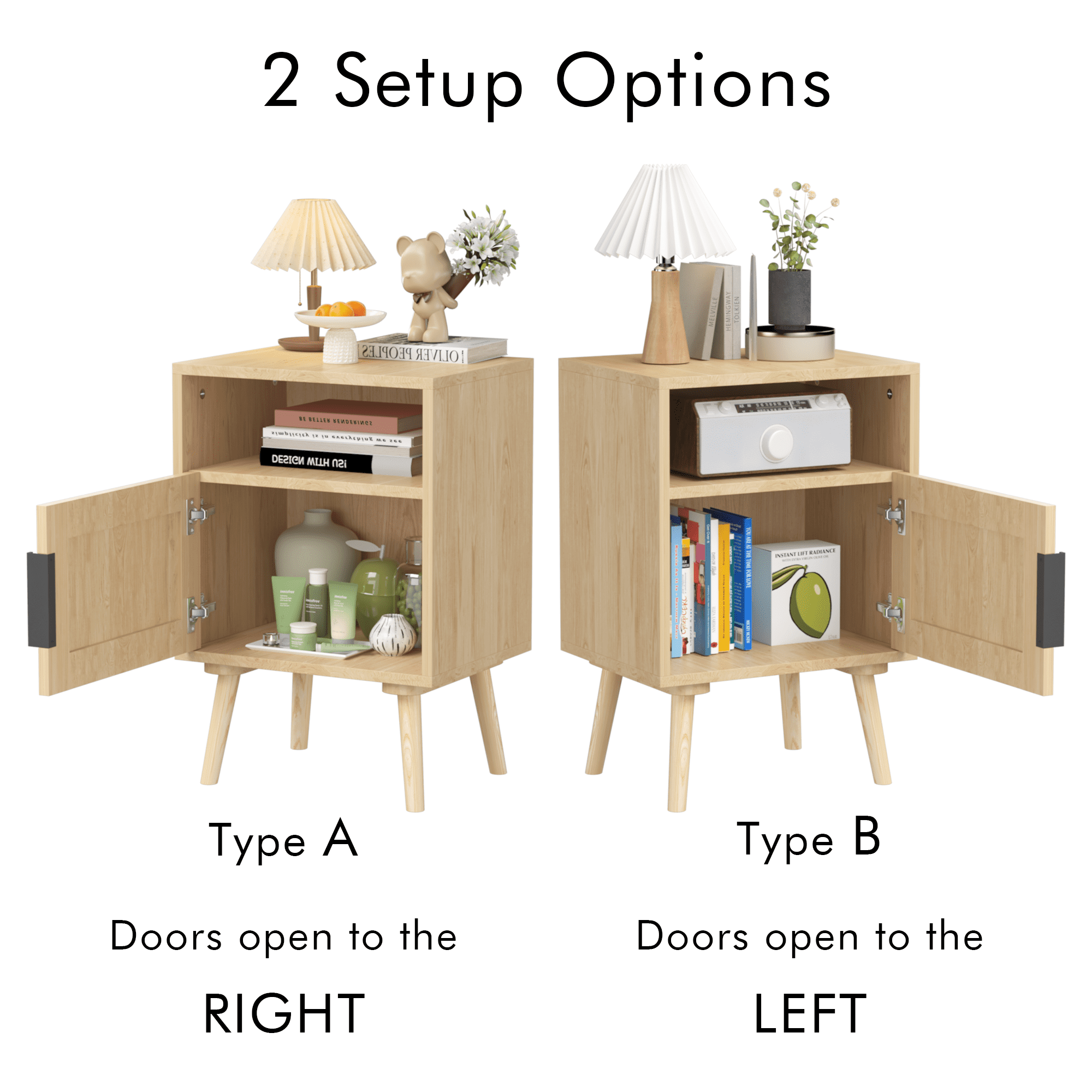 Yoneston Rattan Nightstand with Open Shelf Natural Bedside Table for Bedroom, Dorm and Small Spaces, Beige