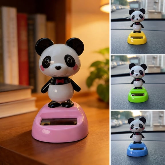 mdesiwst Car Ornament Solar-Powered Panda Dashboard Nodding Toy Car Interior Decoration with Swing Head Cute Car Dashboard Accessory Fun Gift for Car Lovers