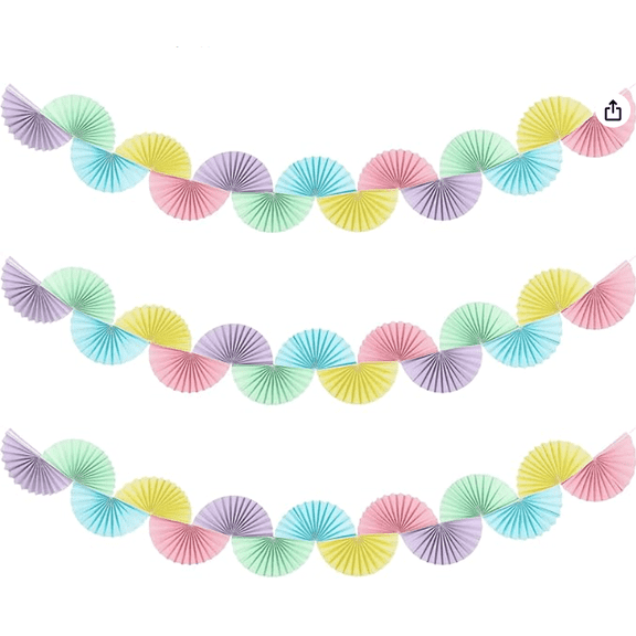 3Strings 3D Pastel Colorful Hanging Paper Fans Garland Backdrops for Birthday Wedding Bachelorette Baby Shower Party Classroom Home Wall Decorations