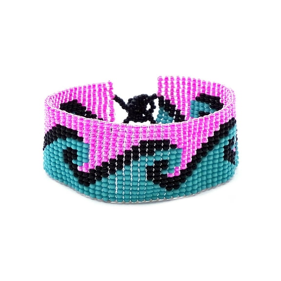 Beach Wave Pattern Guatemalan Czech Glass Seed Beaded Wide Strap Bracelet - Womens Fashion Handmade Jewelry Boho Accessories