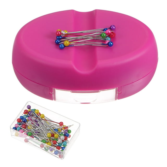 Uxcell Almohadilla Magnética para Alfileres con 100pcs Alfileres de Cabeza Plástica, Soporte de Alfileres Magnéticos con Cajón, Rosa