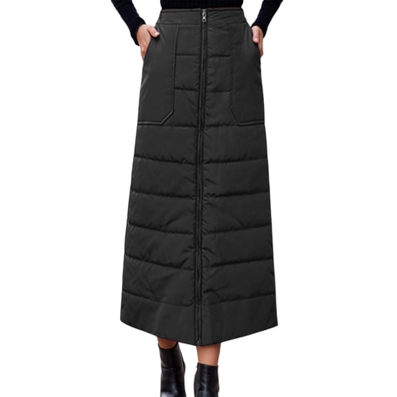QHFBli Women's Puffer Quilted Skirt Winter Insulated Warm High Waist Zip Front Padded Long Down Skirt