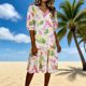 thumbnail image 2 of Vestido de Verano de Manga Corta Concha Impresión Cuello en V Reunido Vestido de Resort de Línea A, Vestido de Manga Azul de Puff para las Mujeres de Vacaciones, 2 of 8