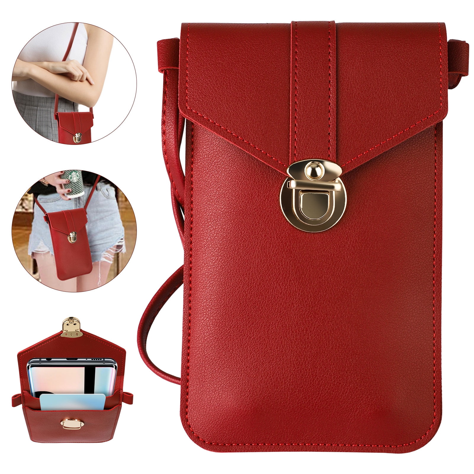 Touch Screen Crossbody Bag Cell Phone Holder Case Wallet Purse with Clear Window 