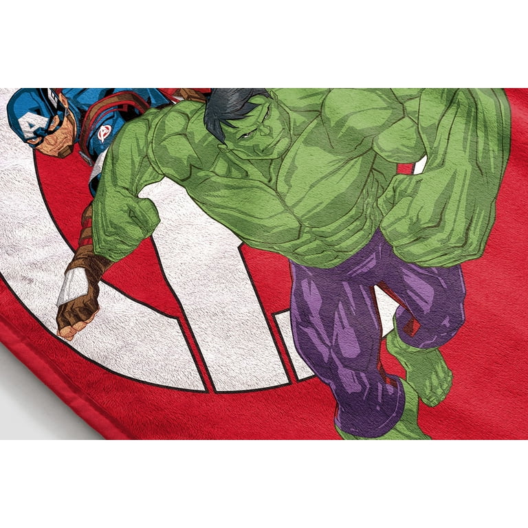 Avengers with Captain America Hulk and Thor Kids Blanket 62 x 90 Microfiber Red Marvel