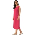 thumbnail image 2 of eloria Women Tunic Top Maxi Sleevless Round Neck Casual Dress Color : Punch Pink Size : 3XL, 2 of 6