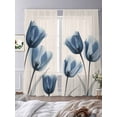 thumbnail image 3 of Blue Spring Floral Semi Sheer Window Curtains 84 Inches Long, Tulip Summer Botanical Rod Pocket Voile Silky Chiffon Curtain Light Filtering Drapes for Living Room, Kitchen, Bedroom, 52"x84", 2 Panels, 3 of 9