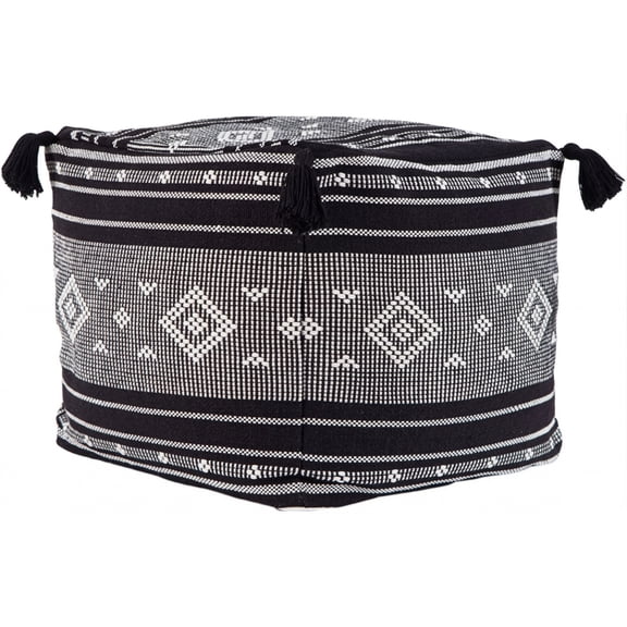 MOCOFO Boho Square Unstuffed Pouf Cover, Black & White Woven Storage Ottoman Slipcover with Tassels, Wabi-Sabi Footrest Floor Cushion for Living Room (Cover Only, 17.7"x17.7"x15.7")