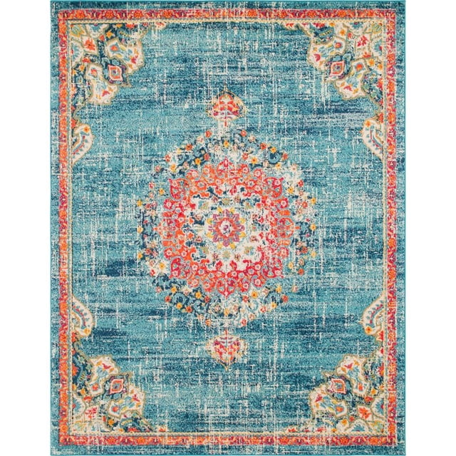 Unique Loom Tapis Médaillon Centre Penrose9' x 12' Rectangle Turquoise/Beige