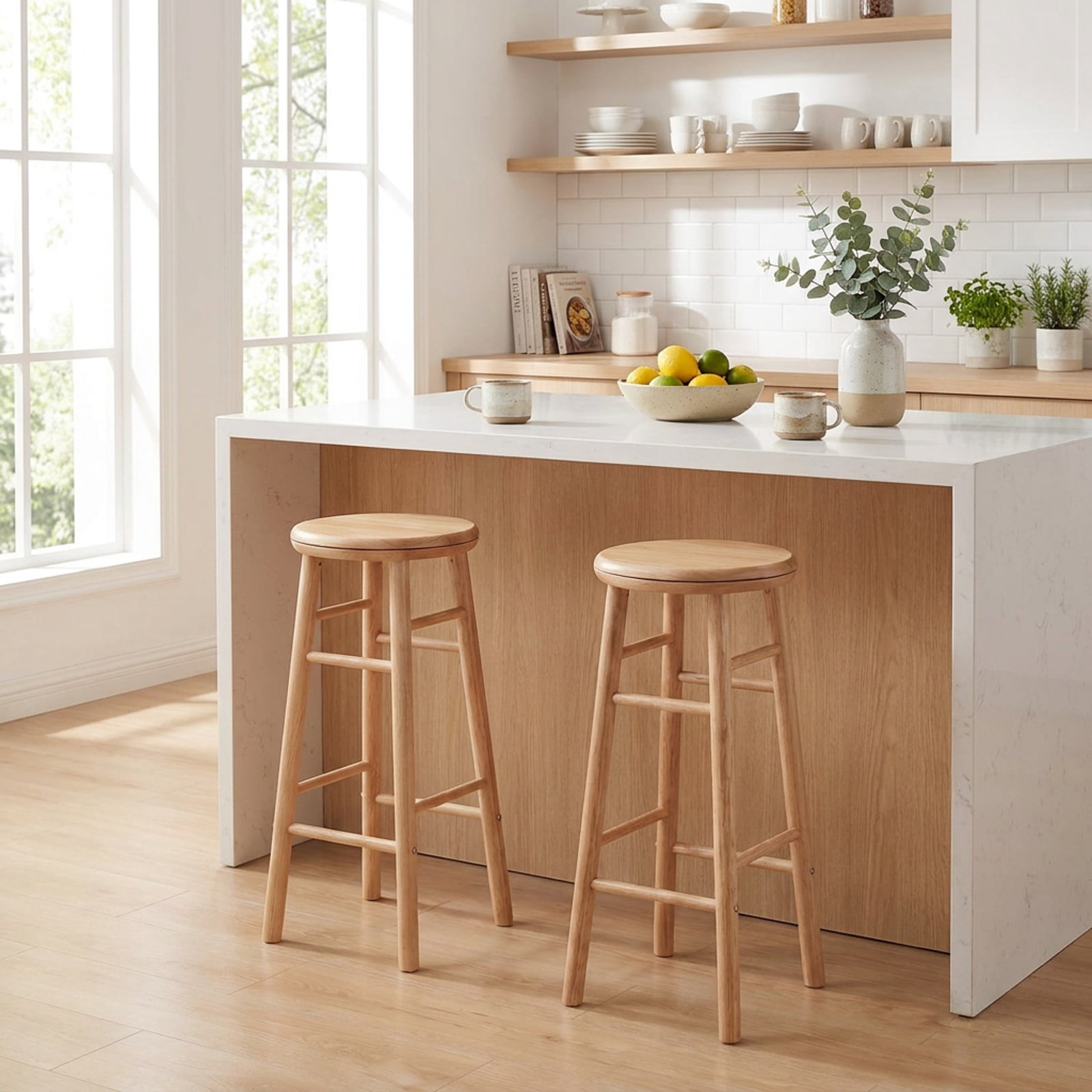 Furnibear 29" Swivel Bar Stools Set of 2 with Footrests & Crossbars for Kitchen Island Counter Bar Pub Dining Home, Natural