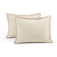 thumbnail image 6 of Lush Decor Hampton Double Flange Embroidered Contrast Edge Cotton Duvet Cover Set, 3 Piece Set, Full/ Queen, Neutral & Copper - Luxury Hotel Bedding Set - Beige Duvet Cover - Minimalist Decor, 6 of 12